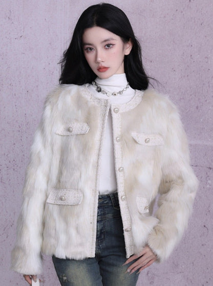 Milky Marble Fur Over Snow Jacket