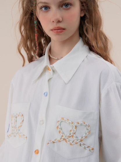 Ribbon Big Size Casual Sweet Shirt