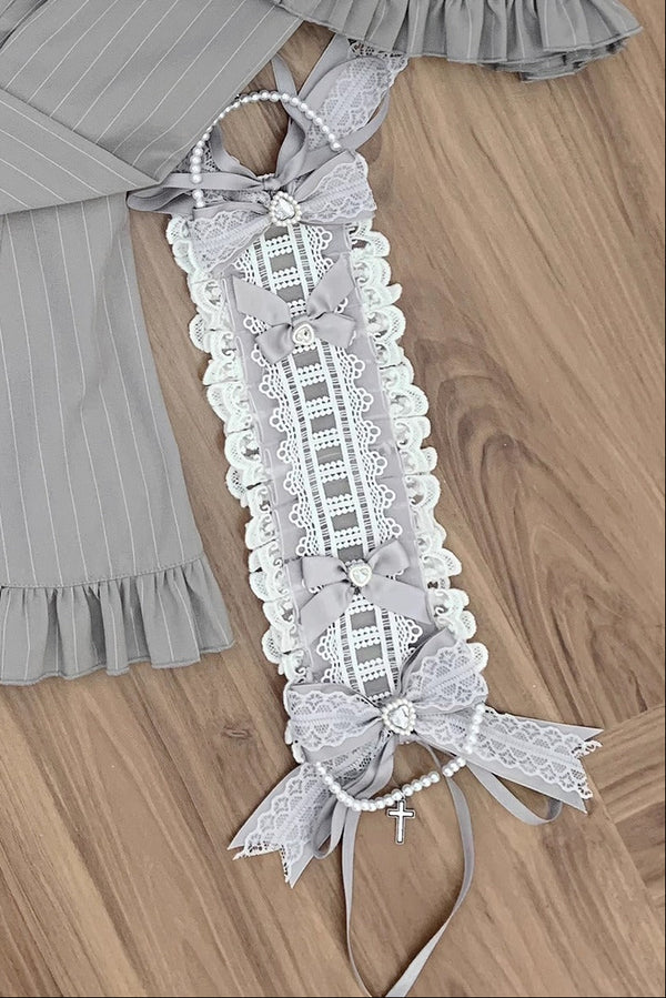 【12月8日予約締切】グレーストライプサブカルケープスーツセット＋ヘアバンド＋ヘアクリップ