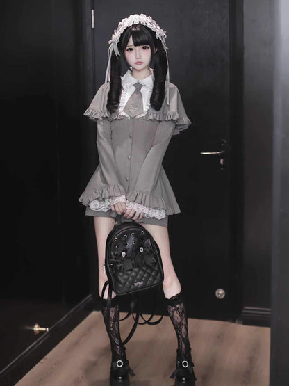 【12月8日予約締切】グレーストライプサブカルケープスーツセット＋ヘアバンド＋ヘアクリップ