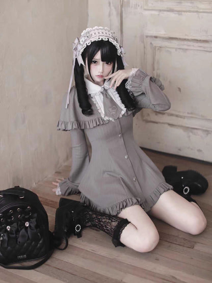 【12月8日予約締切】グレーストライプサブカルケープスーツセット＋ヘアバンド＋ヘアクリップ