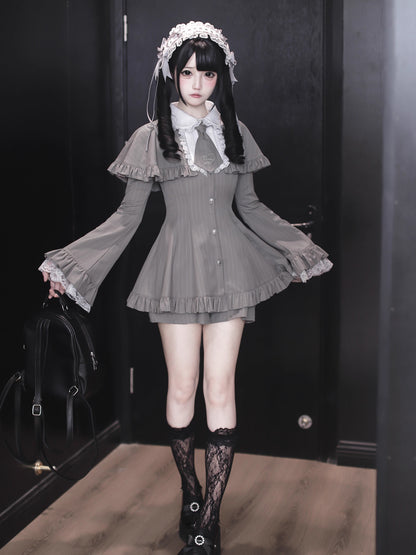 【12月8日予約締切】グレーストライプサブカルケープスーツセット＋ヘアバンド＋ヘアクリップ