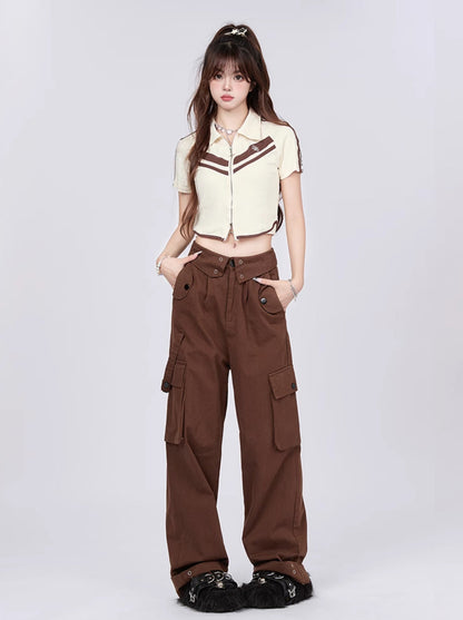 American Retro Flap Waist Straight Cargo Pants