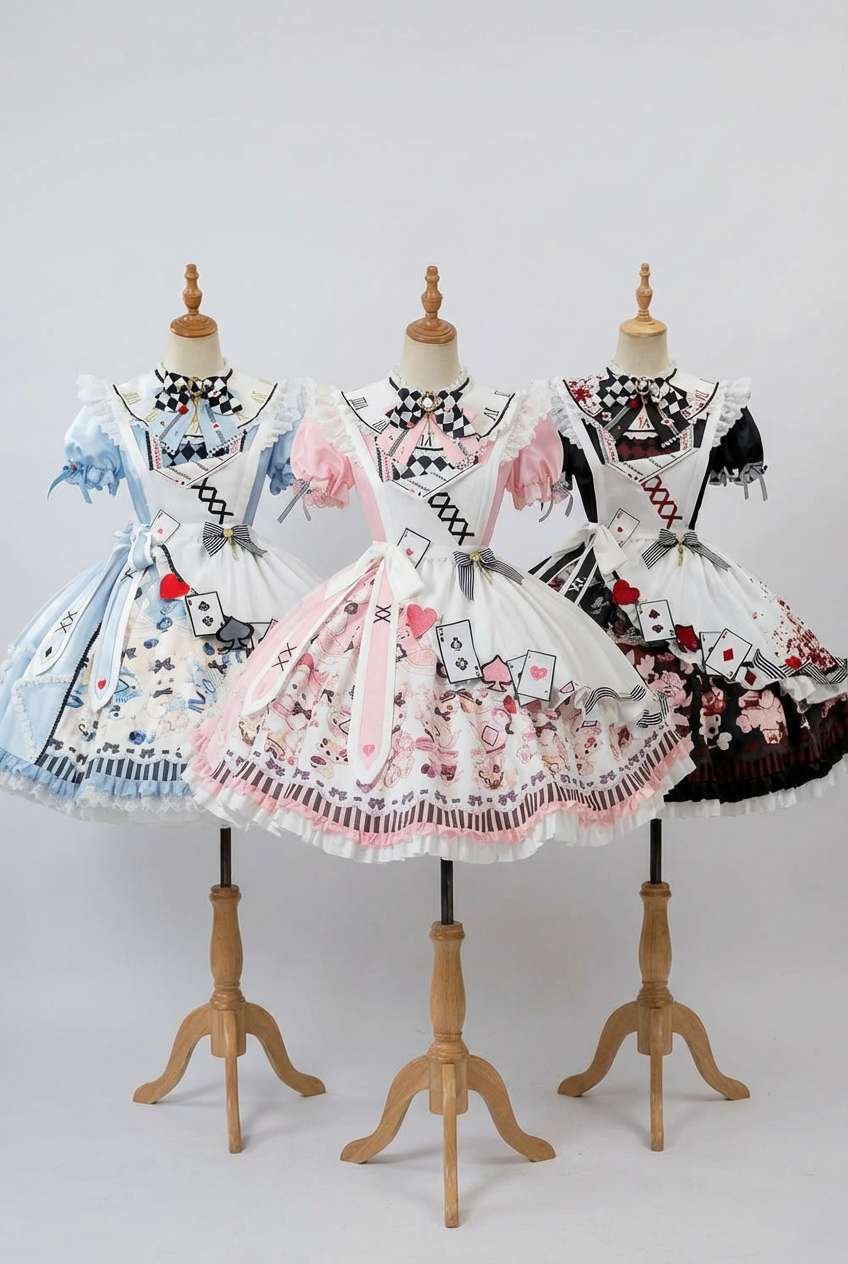 【数量限定】アリスティーパーティーアシメエプロンドレス＋うさ耳ハットドレスフルセット