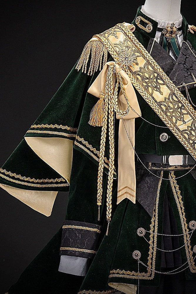 【12月7日予約締切】Dark Green & Gold Royal Prince-Style Military Lolita Set 1/2 + Full Set Ouji Fashion