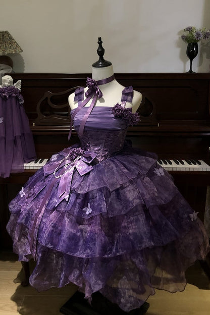 [Pre-order Deadline: May 23] Wisteria Purple Ribbon Tulle Tiered Fairy Corset JKS Dress