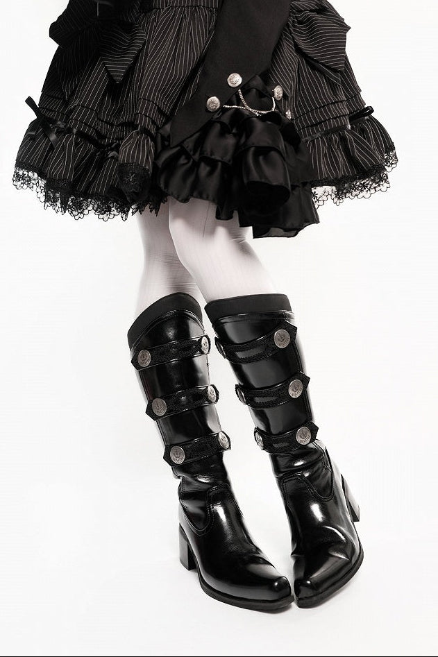 【9月7日予約締切】Black/White/Gray Gothic Lolita Prince Square Toe Retro Boots