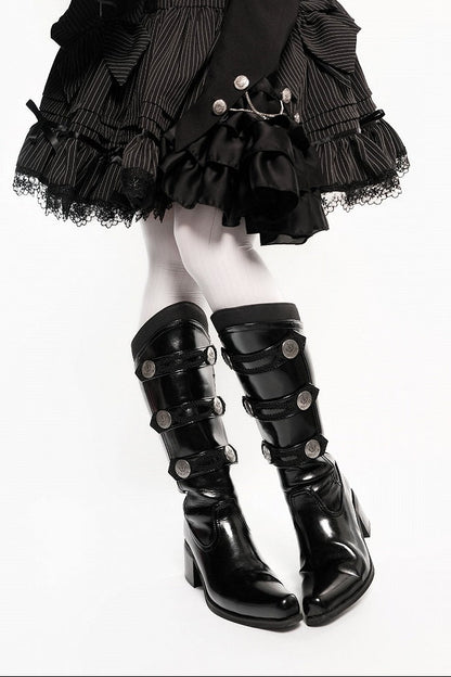 【9月7日予約締切】Black/White/Gray Gothic Lolita Prince Square Toe Retro Boots