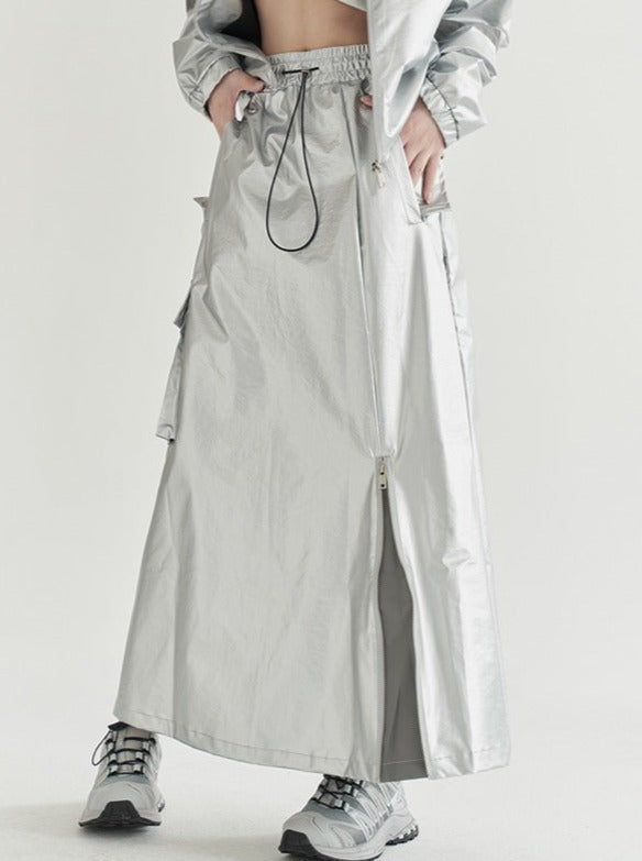 Bright Silver Loose Cyber Workwear Skirt