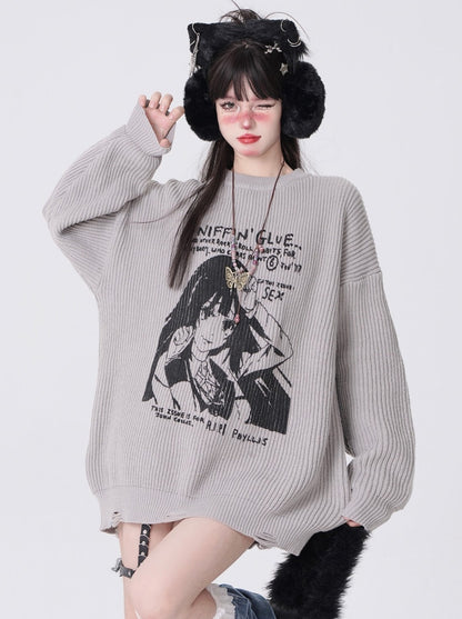 Comic Girl Illustrated Lässiger Pullover