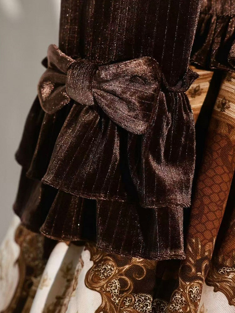 [Reservation Deadline: November 6] Navy Blue/Brown Classic Italian Travel Diary Lolita Silver Thread Velvet Stripe Ribbon Frill Jacket