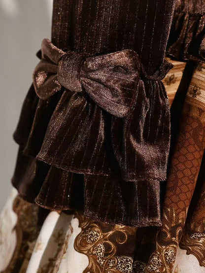 [Reservation Deadline: November 6] Navy Blue/Brown Classic Italian Travel Diary Lolita Silver Thread Velvet Stripe Ribbon Frill Jacket