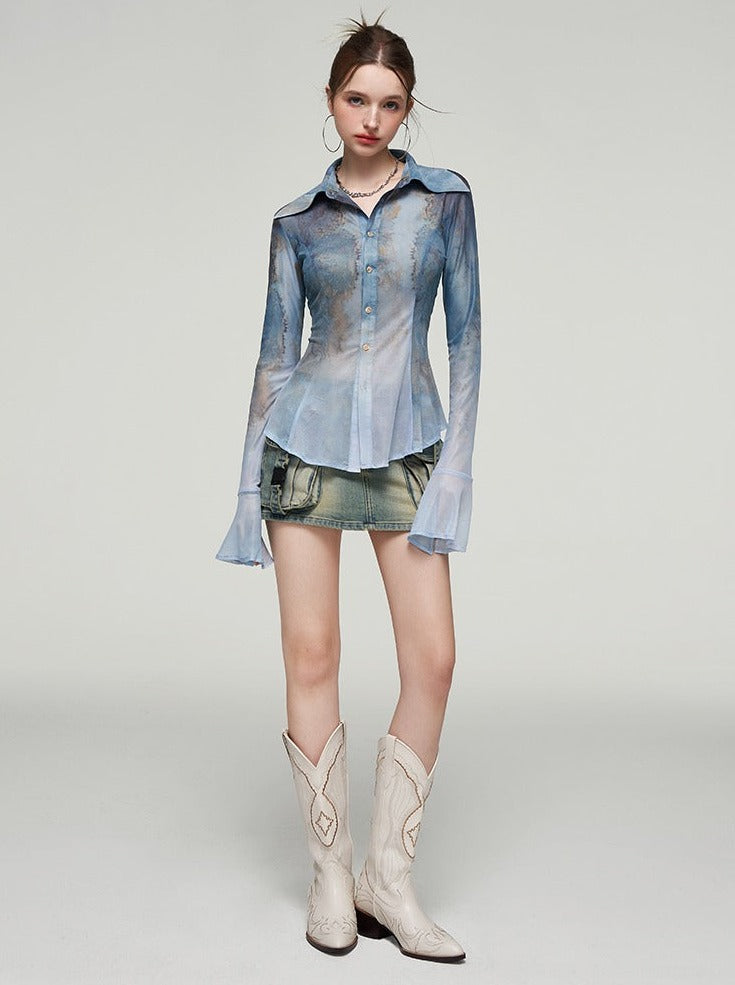 Gold Blue Sheer Art Shirt