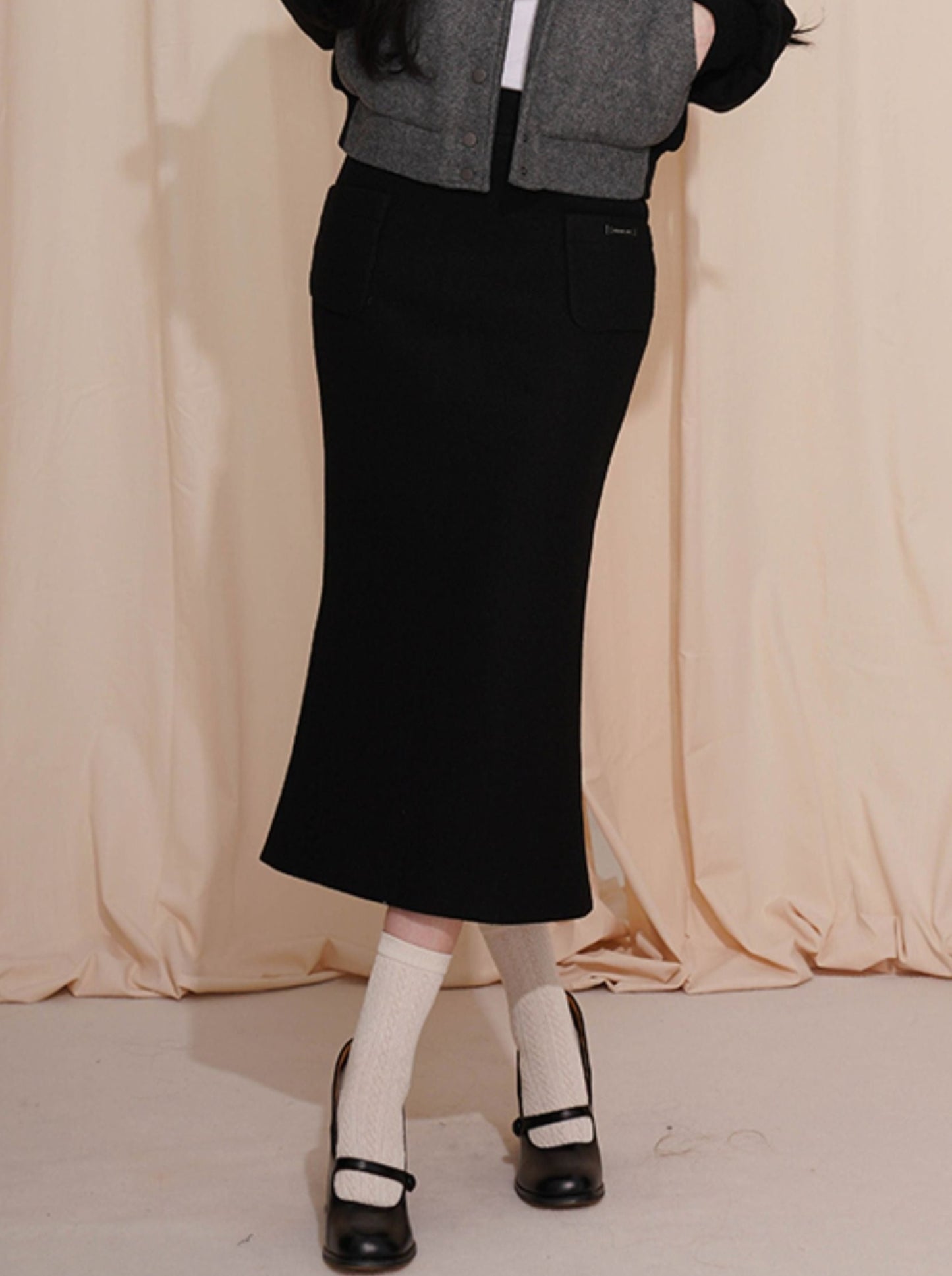 Wool Fishtail Hip Cover Slim High Waist Long Skirt