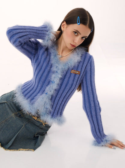 American Retro Fur Knit Cardigan