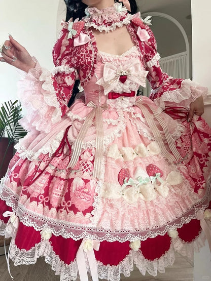 【6月26日予約締切】ストロベリーエンジェルスイートロリータプルアップチュールレイヤードOpドレス（ベルスリーブ付き）