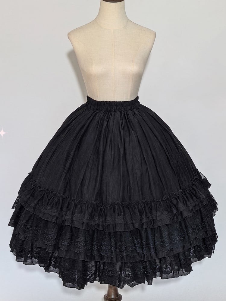 【10月28日予約締切】Black/White/Red Tiered Lace Ruffle Lolita Skirt