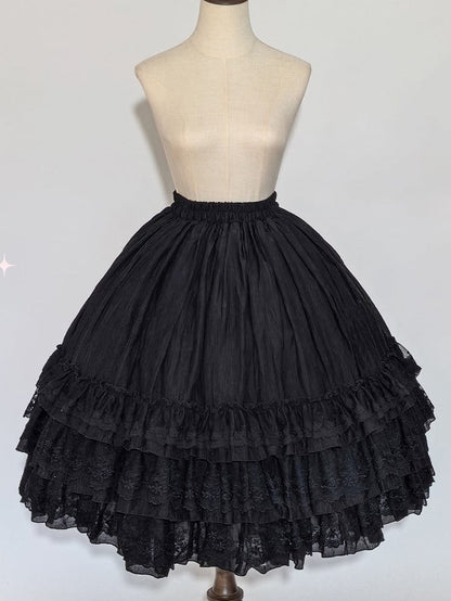 【10月28日予約締切】Black/White/Red Tiered Lace Ruffle Lolita Skirt