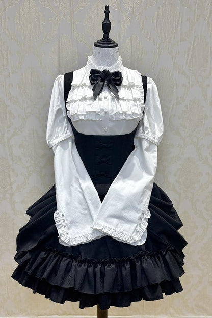 【4月18日予約締切】ダークゴシックロリータスタンドカラーパフスリーブラッフルシャツ（ロングスリーブ付き）