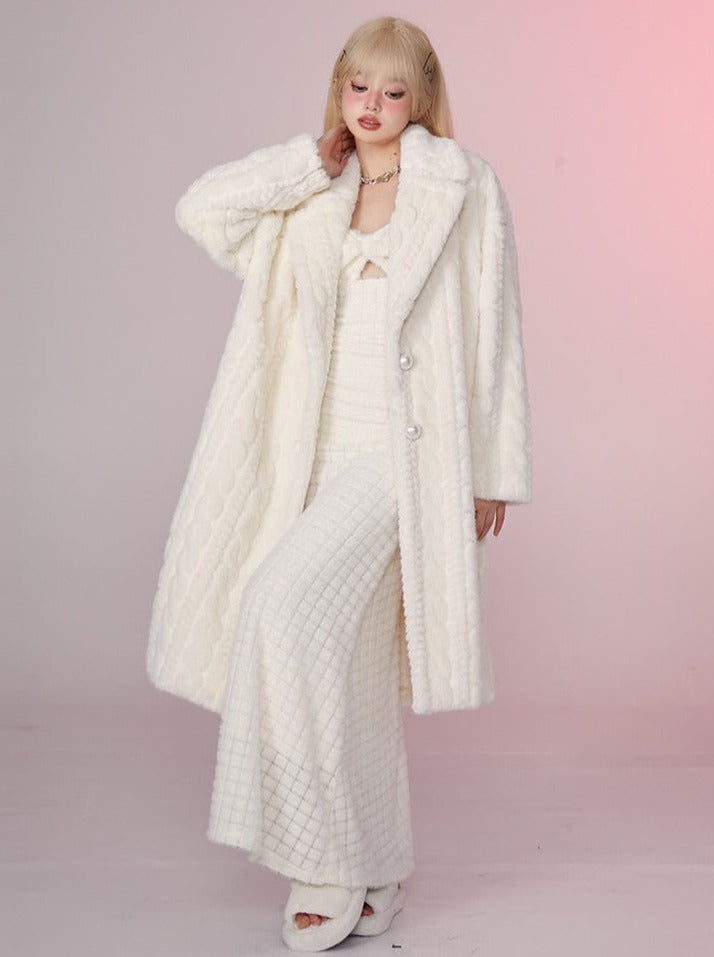 Sweet Milky Long Eco Fur Coat