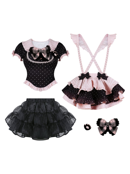 Black cat maid dot top + suspender skirt + panniers