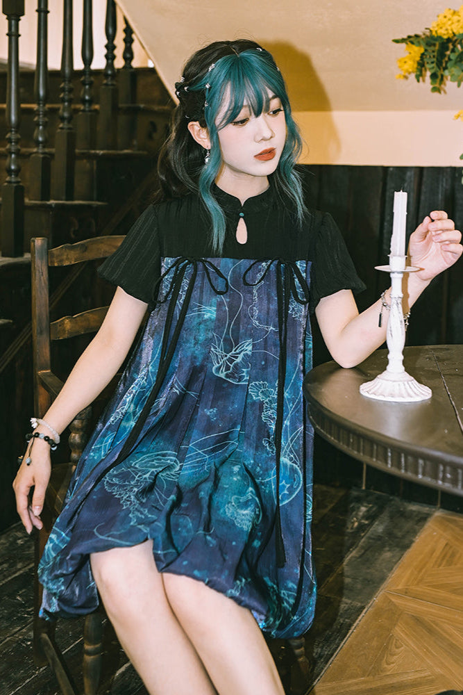 Jellyfish Print Tsubomi Dress