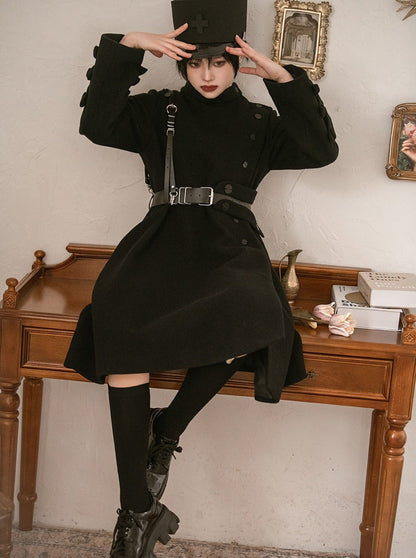 다크 블랙 미들 샤코 벽 코트 + 벨트 [예약 제품]