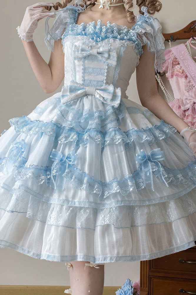 【6月20日予約締切】ピンク/ブルースイートラビットリボンフェアリープリンセスレースティアードJKSドレス