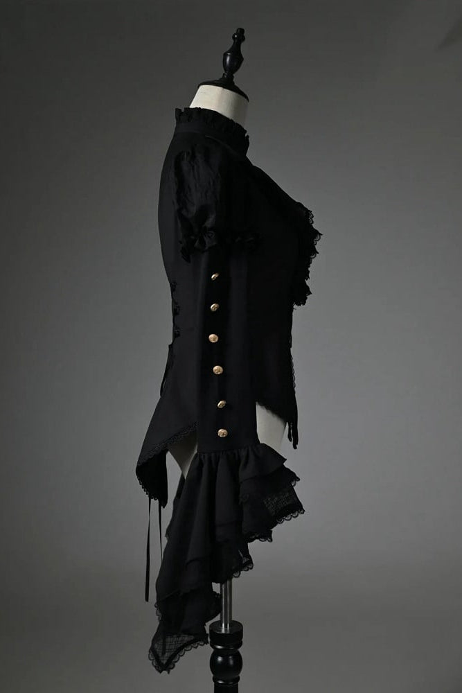 [Pre-order Deadline: July 25] Black/White Gothic Lolita Elegant Ruffle High-Neck Bell-Sleeve Lace Ruffle Shirt