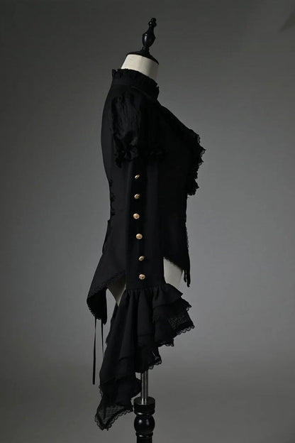 [Pre-order Deadline: July 25] Black/White Gothic Lolita Elegant Ruffle High-Neck Bell-Sleeve Lace Ruffle Shirt