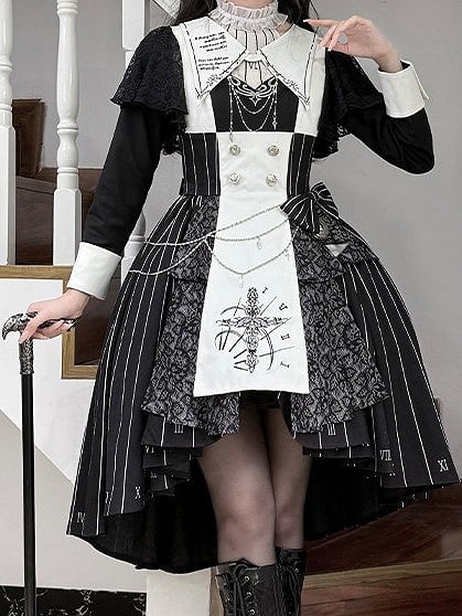 【2月26日予約締切】ゴシックエンブロイダリーストライプ懐中時計シスタードレスフルセット＋ヘッドドレス