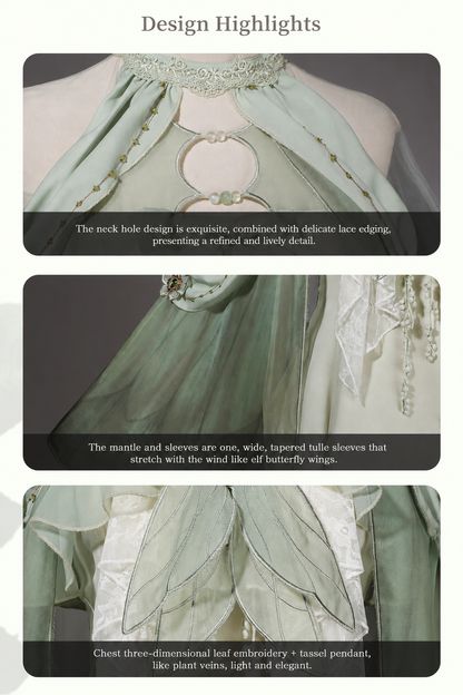 【10月15日予約締切】Forest Fairy Lolita Style Green & Beige Wing Sleeve Cape Dress
