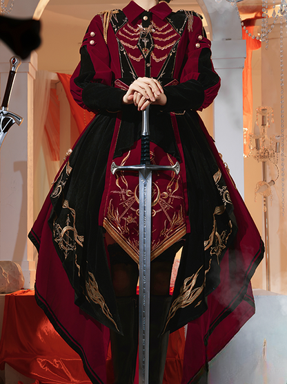 [Pre-order Deadline: November 16] Holy Army Red Black Embroidery Military Uniform Cape Dress Complete Set + Dress Set