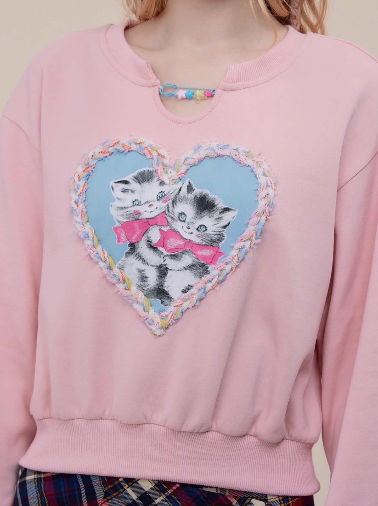 Short Loose American Retro Love Cat Sweatshirt