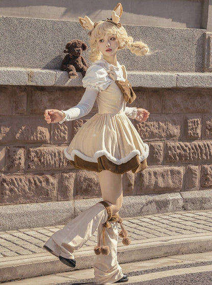 Brown Fur Cape + Fur Suspender Skirt + Leg Warmers