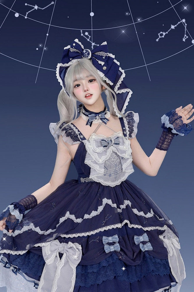 [Pre-order Deadline: September 23] Light Blue/Dark Blue Celestial Star Series Accessories (Ribbon Veil Hat, Ribbon Headband Kc, Wrist Cuffs, Choker)