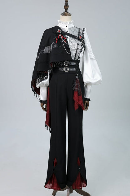 【10月2日予約締切】Gothic Beaded Lace Trim Knight One-Shoulder Cape (With Red Lining) + Jewel Chain Brooch