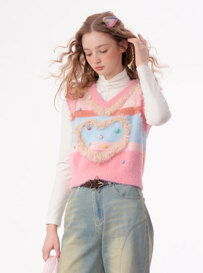 American Retro Pink Tender Love Sweater Fringe Knit Best