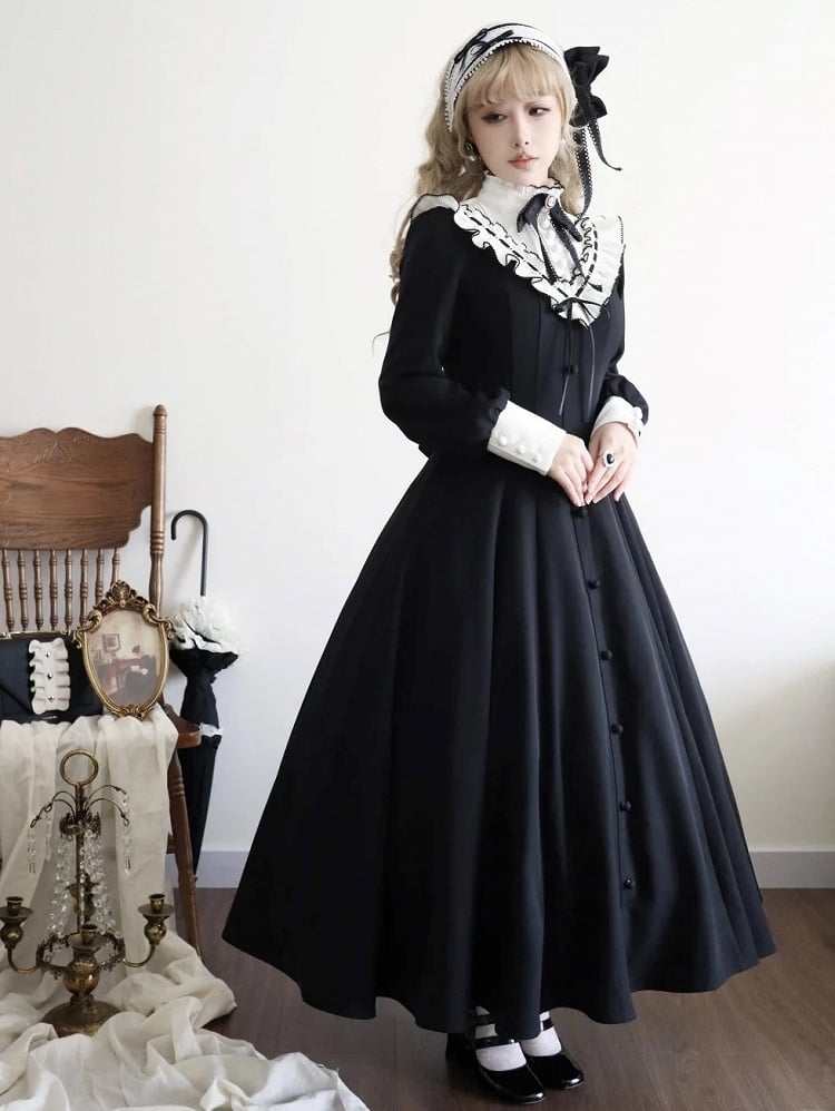 【Reservation deadline February 23】Classic Elegant Series Frill Stand Collar Flare Long Dress