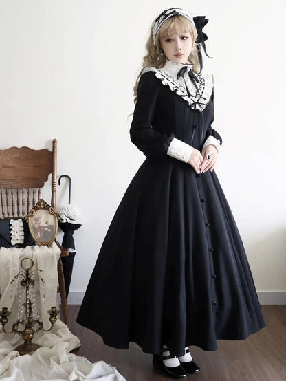 【Reservation deadline February 23】Classic Elegant Series Frill Stand Collar Flare Long Dress