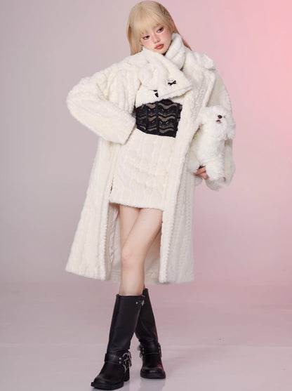 Sweet Milky Long Eco Fur Coat