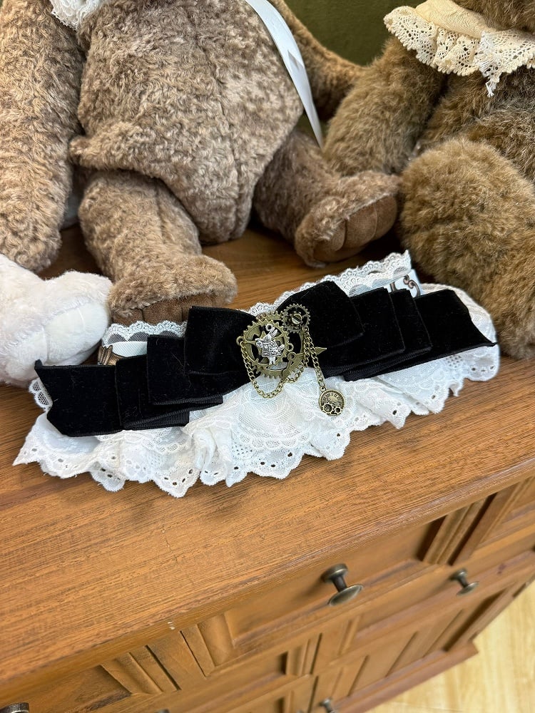 [Reservierungsschluss 30. Juni] Blaue x weiße Alice-im-Wunderland Sweet-Lolita-Accessoires-Serie (Hasenohren-Hut, Hasenohren-Haarreif, Halsband, Taschenuhr-Brosche, rückseitige Schleppen-Schleife, Handgelenkstulpen)