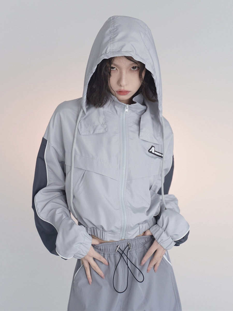 Hooded Short Mode Loose Contrast Collar Jacket