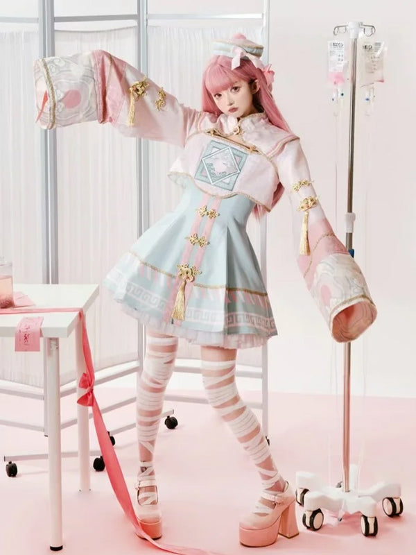 [Produit en précommande] Robe Lolita douce rose Little Jiangshi + veste + chapeau + ruban