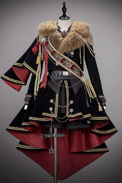 [Pre-order Deadline: December 7] Dark Red & Black Royal Prince-Style Military Lolita Coordinated Set 1/2 + Full Set Ouji Fashion