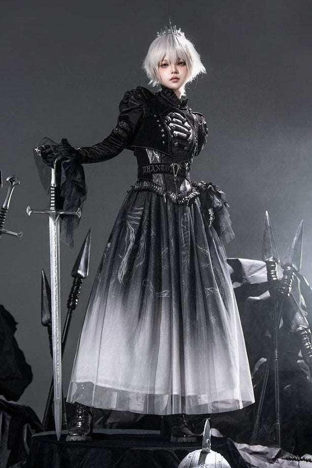 [Preordine entro l'8 giugno] Set completo abito militare gotico scuro Phantom Night (giacca + top a bustier + gonna)