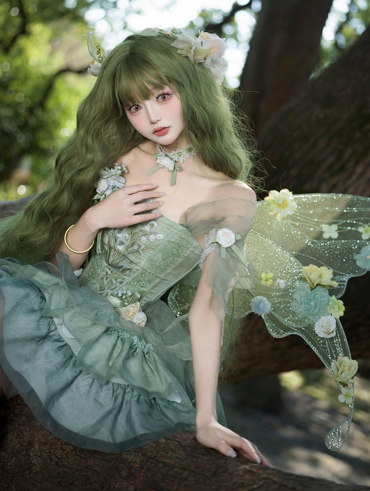 [Order Deadline: April 5] Green Fairy Wizard Floral Lolita Dress + Full Set + Accessories