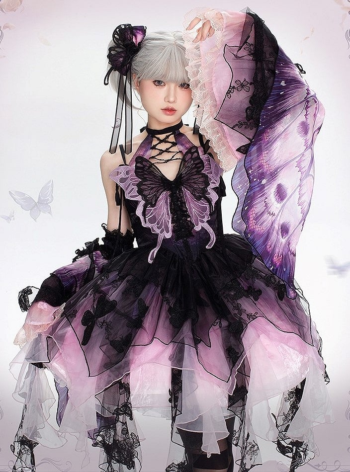 【12月16日予約締切】withered leaf butterfly1.0ゴシックホルターネックバタフライアシメチュールドレス