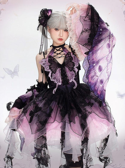 【12月16日予約締切】withered leaf butterfly1.0ゴシックホルターネックバタフライアシメチュールドレス