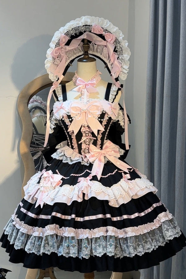[Reserva hasta el 4 de mayo] Vestido de princesa de muñeca antigua de perlas + Capota + Tocado